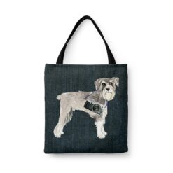 denim dogs tote schnauzer dark denim front view white