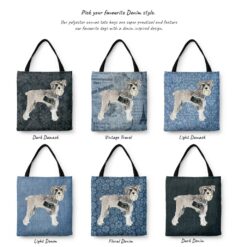 denim dogs tote schnauzer variations