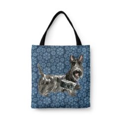 denim dogs tote scottish terrier daisy denim front view white