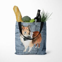 Shetland Sheepdog Dog Denim Style Tote Bag 52 denim dogs tote shetland sheepdog faded ephemera denim tote standing food