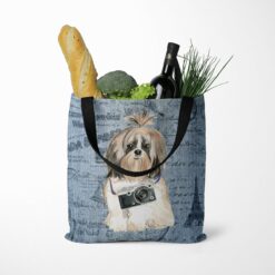 Shih tzu Long hair Dog Denim Style Tote Bag 52 denim dogs tote shih tzu long hair faded ephemera denim tote standing food