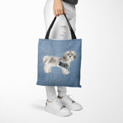Shih tzu Short hair Dog Denim Style Tote Bag 53 denim dogs tote shih tzu short hair gently faded denim tote woman trowsers walking view