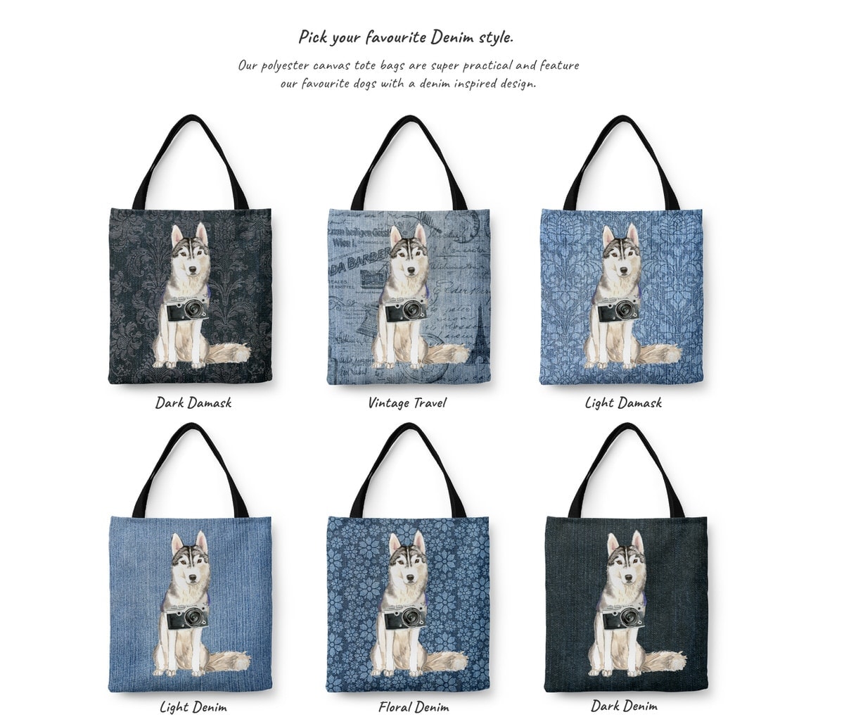 Siberian Husky Dog Denim Style Tote Bag 17 Siberian Husky Dog Denim Style Tote Bag - Image 15