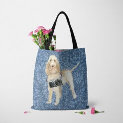 Spinone Italiano Dog Denim Style Tote Bag 48 denim dogs tote spinone italiano bleached damask denim tote standing carnations
