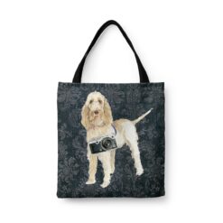 Spinone Italiano Dog Denim Style Tote Bag 43 denim dogs tote spinone italiano dark damask denim front view white