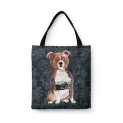 denim dogs tote staffordshire bull terrier dark damask denim front view white