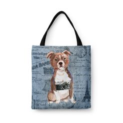 denim dogs tote staffordshire bull terrier faded ephemera denim front view white