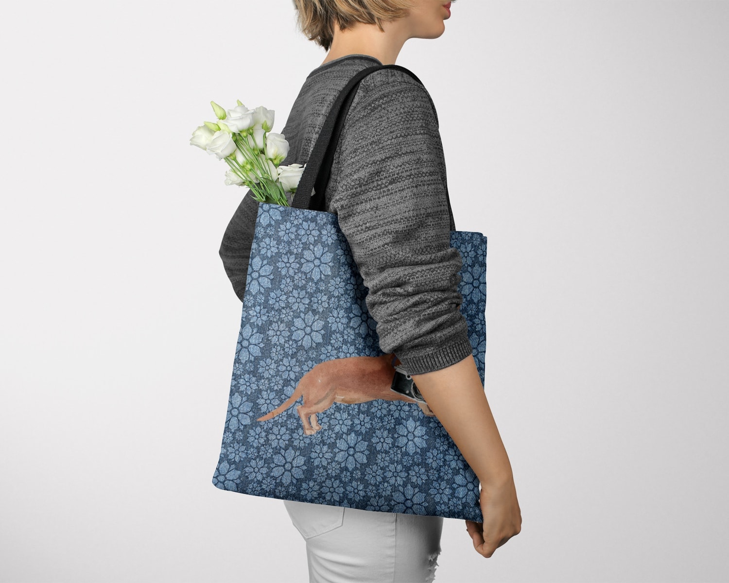 Tan Dachshund Dog Denim Style Tote Bag 24 Tan Dachshund Dog Denim Style Tote Bag - Image 22