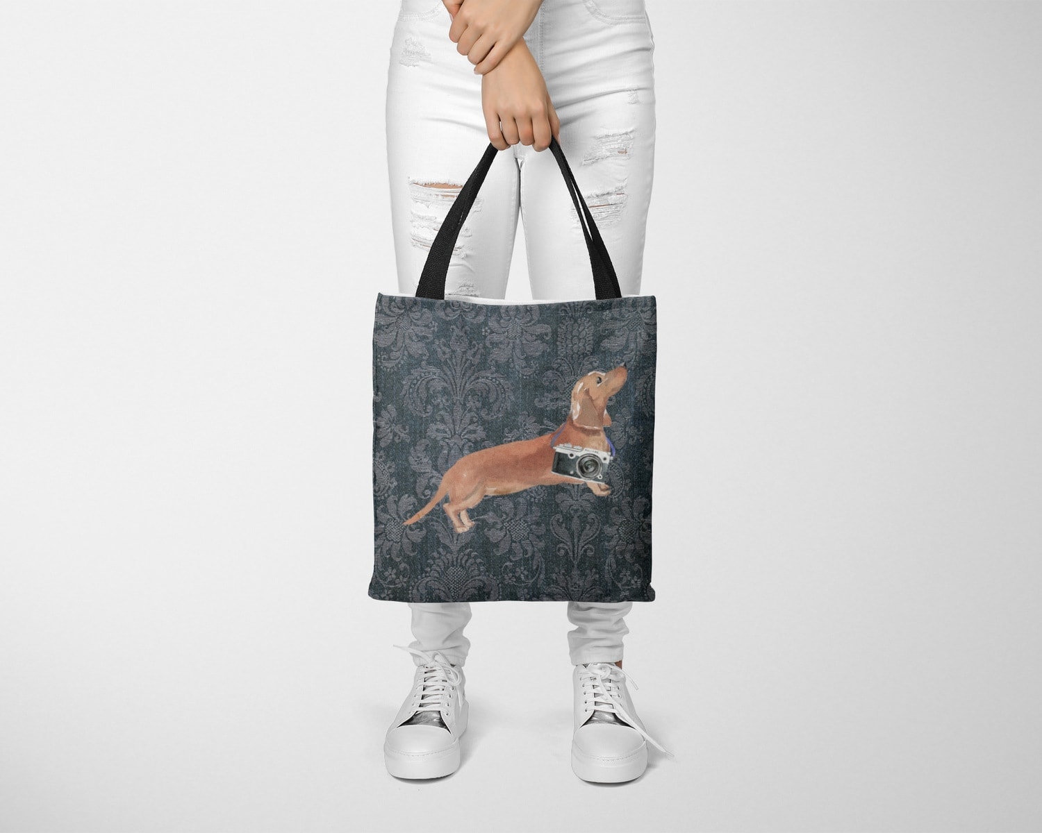 Tan Dachshund Dog Denim Style Tote Bag 25 Tan Dachshund Dog Denim Style Tote Bag - Image 23