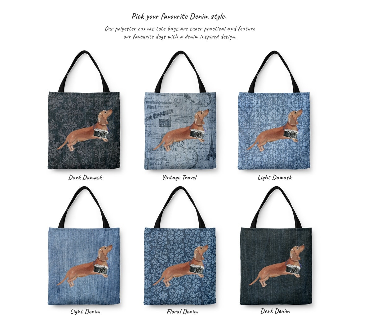 Tan Dachshund Dog Denim Style Tote Bag 17 Tan Dachshund Dog Denim Style Tote Bag - Image 15