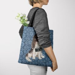 Tri colour King Charles Spaniel Dog Denim Style Tote Bag 49 denim dogs tote tri colour king charles spaniel daisy denim tote woman jumper view