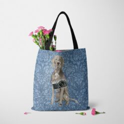 denim dogs tote weimaraner bleached damask denim tote standing carnations
