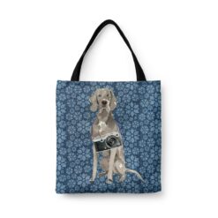 denim dogs tote weimaraner daisy denim front view white
