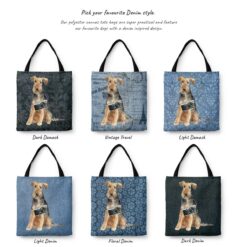Welsh Terrier Dog Denim Style Tote Bag 42 denim dogs tote welsh terrier variations