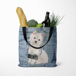 denim dogs tote westie faded ephemera denim tote standing food