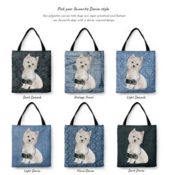 denim dogs tote westie variations