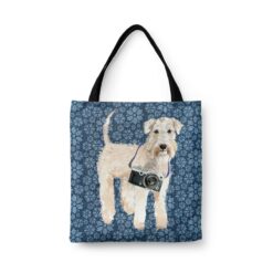 denim dogs tote wheaten terrier daisy denim front view white