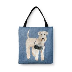 denim dogs tote wheaten terrier gently faded denim front view white