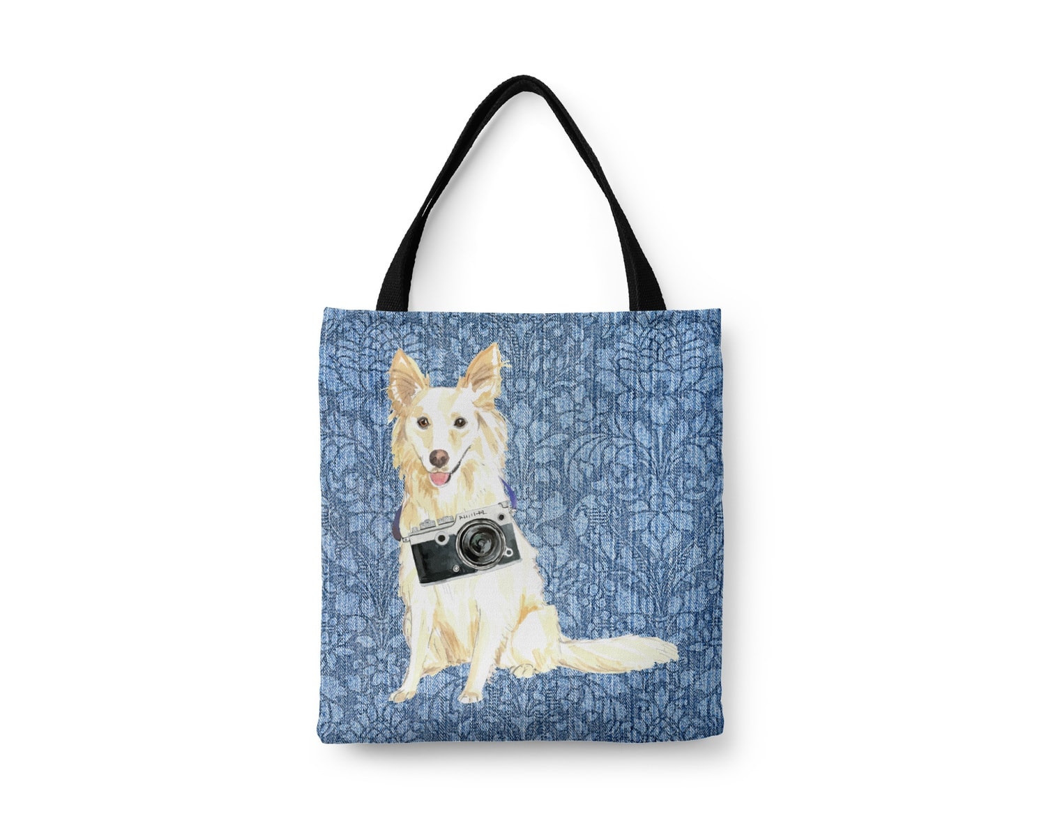 White Collie Dog Denim Style Tote Bag 19 White Collie Dog Denim Style Tote Bag - Image 17