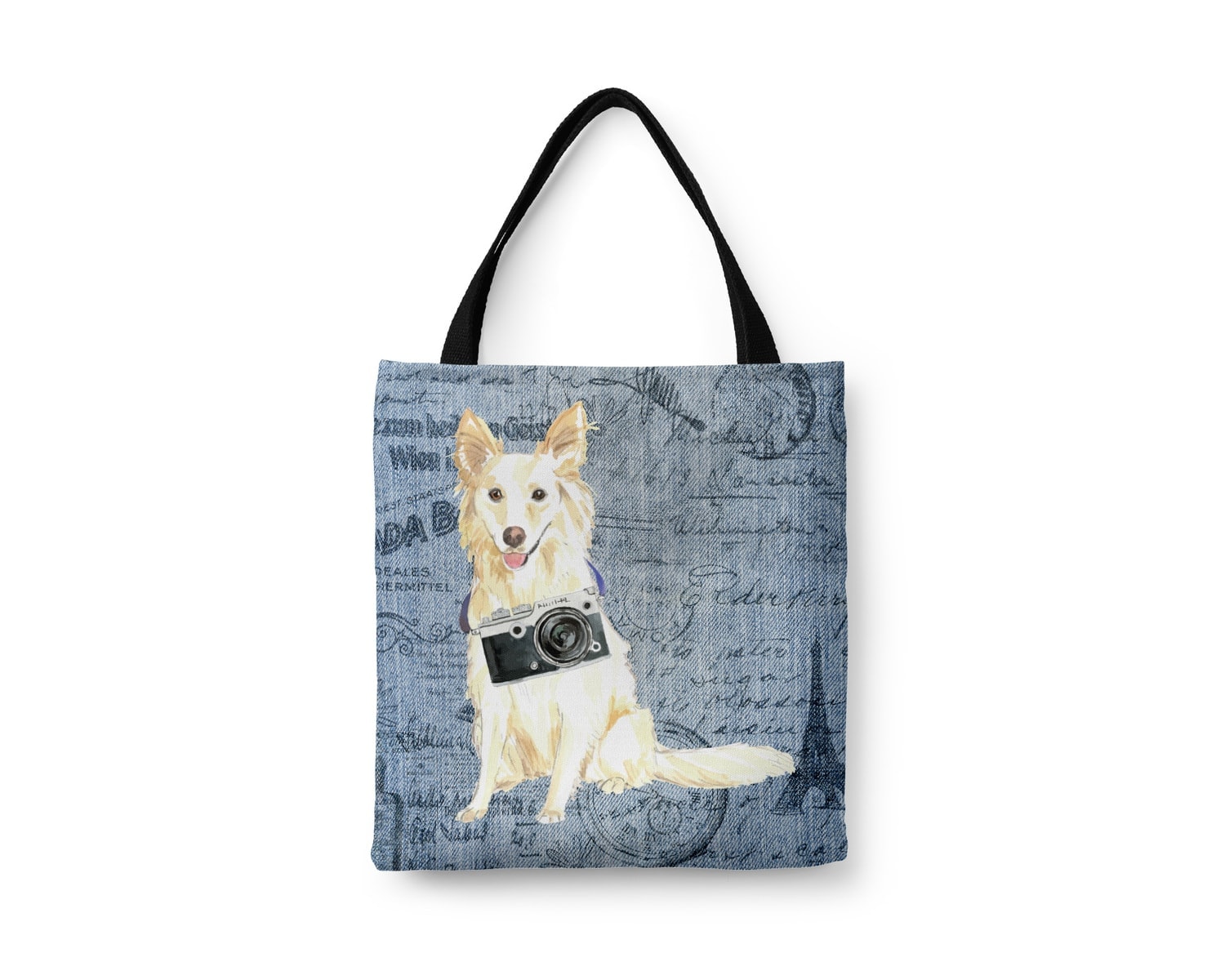 White Collie Dog Denim Style Tote Bag 16 White Collie Dog Denim Style Tote Bag - Image 14