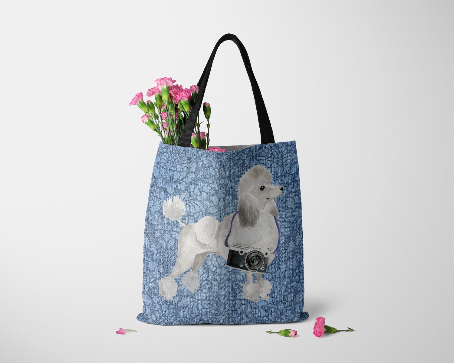 White poodle Dog Denim Style Tote Bag 23 White poodle Dog Denim Style Tote Bag - Image 21