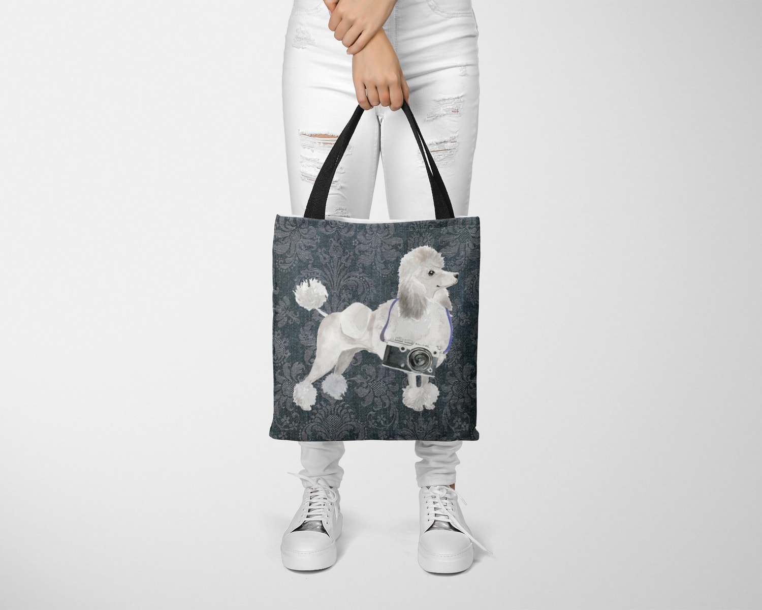 White poodle Dog Denim Style Tote Bag 25 White poodle Dog Denim Style Tote Bag - Image 23