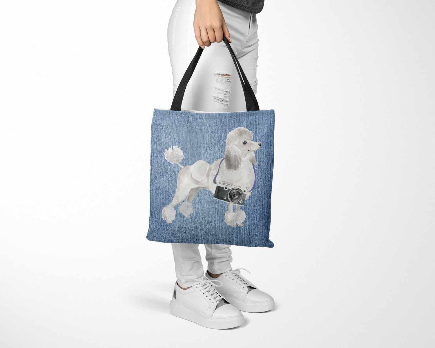 White poodle Dog Denim Style Tote Bag 28 White poodle Dog Denim Style Tote Bag - Image 26