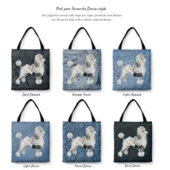 White poodle Dog Denim Style Tote Bag 42 denim dogs tote white poodle variations