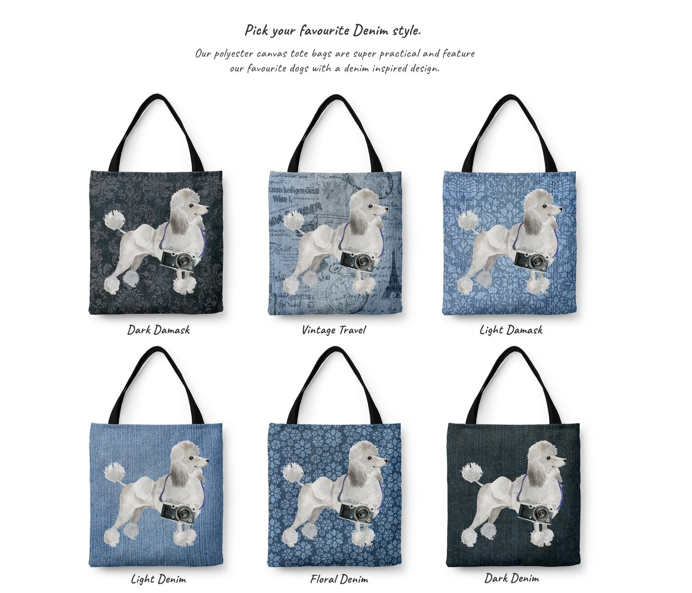 White poodle Dog Denim Style Tote Bag 17 White poodle Dog Denim Style Tote Bag - Image 15