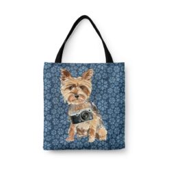 denim dogs tote yorkshire terrier daisy denim front view white