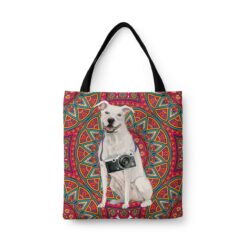 American Staffordshire terrier Travel Style Tote Bag 47 travel dogs tote american staffordshire terrier mandala front view White