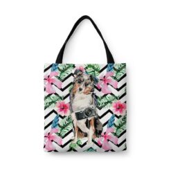 Australian Shepherd Travel Style Tote Bag 45 travel dogs tote australian shepherd geometric tropical front view White