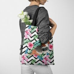 Basset Hound Travel Style Tote Bag 52 travel dogs tote basset hound geometric tropical tote woman jumper walking view
