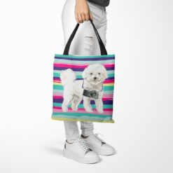 Bichon Frise Travel Style Tote Bag 52 travel dogs tote bichon frise beach tote woman trowsers walking view