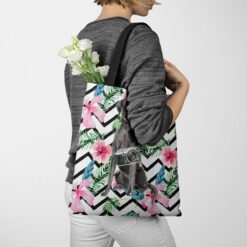 travel dogs tote black lab geometric tropical tote woman jumper walking view