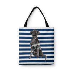 travel dogs tote black lab nautical stripes front view White