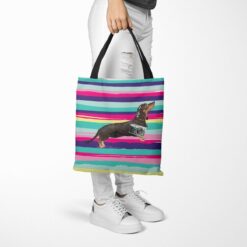 Black & Tan Dachshund Travel Style Tote Bag 52 travel dogs tote black tan dachshund beach tote woman trowsers walking view