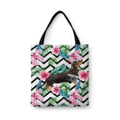 Black & Tan Dachshund Travel Style Tote Bag 45 travel dogs tote black tan dachshund geometric tropical front view White