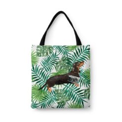 Black & Tan Dachshund Travel Style Tote Bag 46 travel dogs tote black tan dachshund leaves front view White