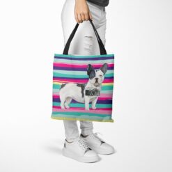 Black&white French bulldog Travel Style Tote Bag 52 travel dogs tote blackwhite french bulldog beach tote woman trowsers walking view