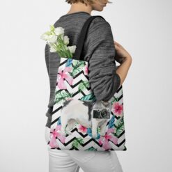 Black&white French bulldog Travel Style Tote Bag 53 travel dogs tote blackwhite french bulldog geometric tropical tote woman jumper walking view