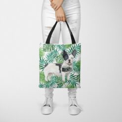 Black&white French bulldog Travel Style Tote Bag 48 travel dogs tote blackwhite french bulldog leaves tote woman trowsers front view