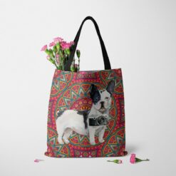 Black&white French bulldog Travel Style Tote Bag 50 travel dogs tote blackwhite french bulldog mandala tote standing carnations