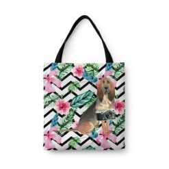 BloodHound Travel Style Tote Bag 45 travel dogs tote bloodhound geometric tropical front view White