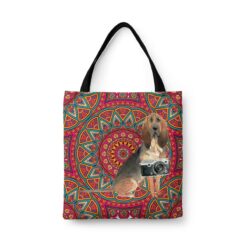 BloodHound Travel Style Tote Bag 47 travel dogs tote bloodhound mandala front view White