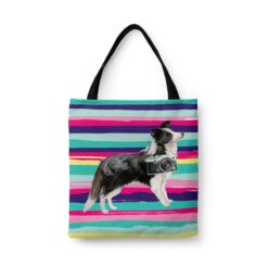 Border Collie Travel Style Tote Bag 44 travel dogs tote border collie beach front view White