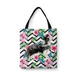 Border Collie Travel Style Tote Bag 45 travel dogs tote border collie geometric tropical front view White