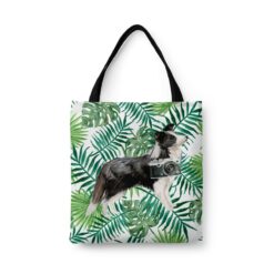 Border Collie Travel Style Tote Bag 46 travel dogs tote border collie leaves front view White