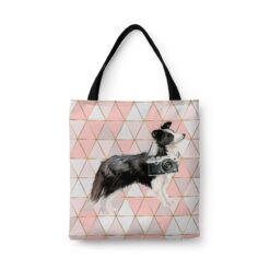 Border Collie Travel Style Tote Bag 43 travel dogs tote border collie luxe front view White