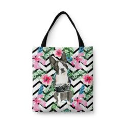 travel dogs tote boston terrier geometric tropical front view White